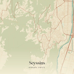 Fototapeta premium Vintage map of Seyssins, France.