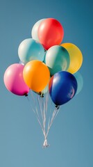 Colorful Balloons Floating Against a Bright Blue Sky on a Sunny Day