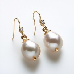 Elegant pair of baroque pearl earrings with gold fittings and diamond accents, displayed against a clean white background to emphasize their sophisticated design and natural luster.