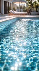 Bright Sunlight Reflects off Tranquil Pool Water in a Serene Outdoor Setting During Midday