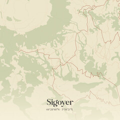 Obraz premium Vintage map of Sigoyer, France.