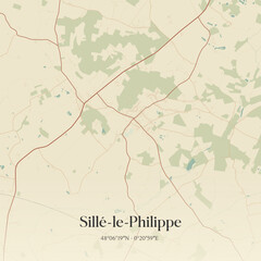 Fototapeta premium Vintage map of Sillé-le-Philippe, France.