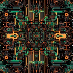 Fototapeta premium Abstract circuit pattern, symmetrical design, futuristic