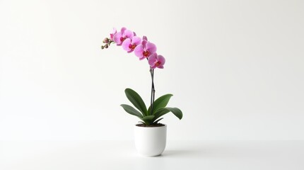Pink Orchid in White Flower Pot - High Definition Photo