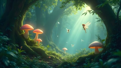  Enchanted Forest with Glowing Mushrooms and Fairies