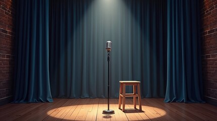 Painterly Depiction of a Modern Stand-Up Comedy Stage