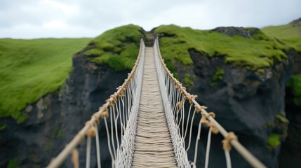 Obraz premium Venture into the unknown on a rope bridge