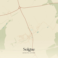 Fototapeta premium Vintage map of Solgne, France.