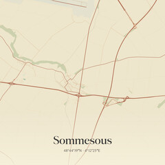 Fototapeta premium Vintage map of Sommesous, France.