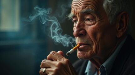 Fototapeta premium Portrait of an Elderly Man Smoking a Cigarette