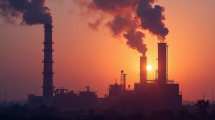 Dramatic Silhouette of Industrial Structure at Dawn