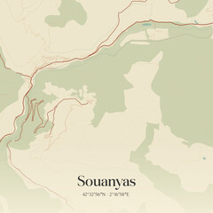 Fototapeta premium Vintage map of Souanyas, France.