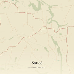 Fototapeta premium Vintage map of Soucé, France.