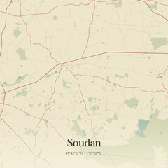 Fototapeta premium Vintage map of Soudan, France.