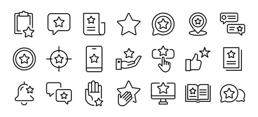 Customer feedback and review editable stroke outline icons set isolated on white background flat vector illustration. Pixel perfect. 64 x 64.