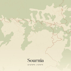Obraz premium Vintage map of Sournia, France.