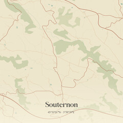 Fototapeta premium Vintage map of Souternon, France.