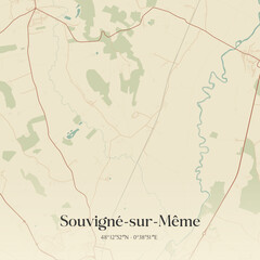Obraz premium Vintage map of Souvigné-sur-Même, France.
