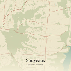 Fototapeta premium Vintage map of Souyeaux, France.