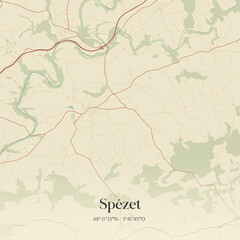 Fototapeta premium Vintage map of Spézet, France.