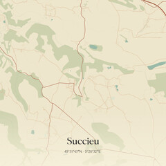Obraz premium Vintage map of Succieu, France.
