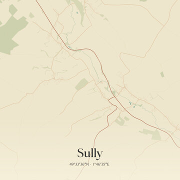 Vintage map of Sully, France.