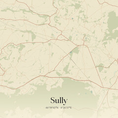 Fototapeta premium Vintage map of Sully, France.
