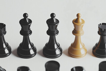 Strategic Alignment: A close-up shot of a chess set, with pieces arranged in a line.