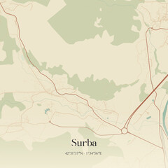 Fototapeta premium Vintage map of Surba, France.