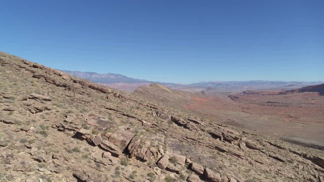 Aerial of rocky desert bluffs in Warner Valley OHV Area in St George Utah