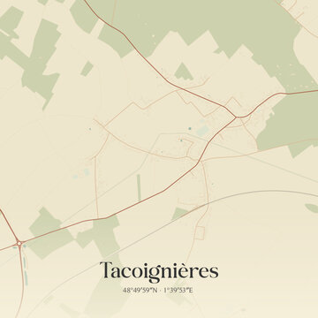 Vintage map of Tacoigni&egrave;res, France.