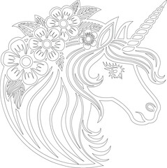unicorn head is on a cloud with beautiful flowers