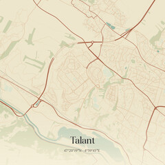Fototapeta premium Vintage map of Talant, France.