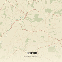 Fototapeta premium Vintage map of Tancon, France.