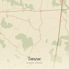 Fototapeta premium Vintage map of Tanzac, France.
