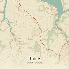 Fototapeta premium Vintage map of Taulé, France.