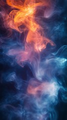 Colorful Smoke Swirls in a Dynamic Display of Orange and Blue Against a Dark Background