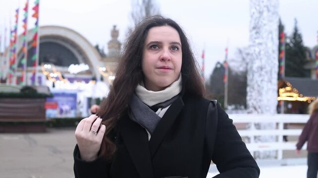 Beautiful woman on a winter walk