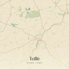 Fototapeta premium Vintage map of Teillé, France.