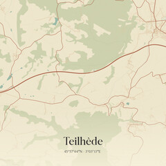 Fototapeta premium Vintage map of Teilhède, France.