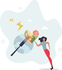 Vegan food lifestyle with vegetables and balanced diet .flat character life .