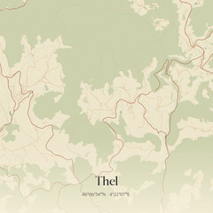 Obraz premium Vintage map of Thel, France.