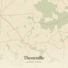 Fototapeta premium Vintage map of Theneuille, France.