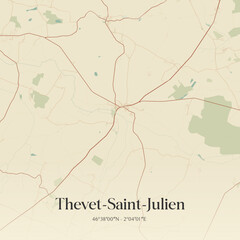 Fototapeta premium Vintage map of Thevet-Saint-Julien, France.