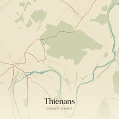 Obraz premium Vintage map of Thiénans, France.
