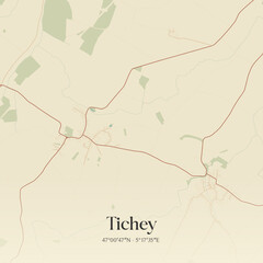 Obraz premium Vintage map of Tichey, France.
