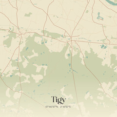 Fototapeta premium Vintage map of Tigy, France.