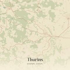 Fototapeta premium Vintage map of Thurins, France.