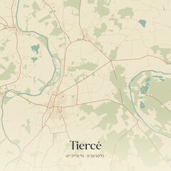Fototapeta premium Vintage map of Tiercé, France.