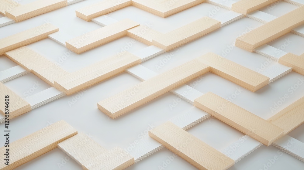 Poster abstract wooden pattern with geometric shapes and shadows, creating a modern minimalist design.
